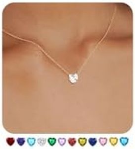 FUNEIA Birthstone Necklace for Women Trendy Dainty Gold Silver Heart Necklaces for Women Non Tarnish Emerald Green Blue Cubic Zirconia Necklace Jewelry Birthday Gifts for Mom, Metal, Cubic Zirconia