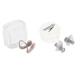 Speedo Ergo Ear Plugs, Silver, 2 Count & Comp Nose Clip # -Beige