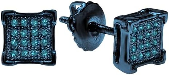 Dazzlingrock Collection 0.10 Carat Round Blue Diamond 5.5mm Cluster Square Hip Hop Iced Out Studs in Blue Plated Sterling Silver, Screw Back, Unisex Design Ladies, Mens Real Diamond Earrings