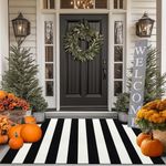 FONEYI Black and White Striped Rug, 36"x59" Front Door Mat Indoor Outdoor Rugs Washable, Non Slip Absorbent Striped Layered Doormats, Fall Door Mats for Front Porch/Kitchen/Farmhouse/Entryway/Patio