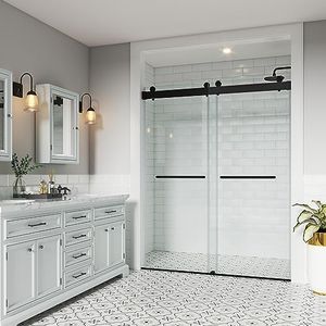 UTEIWF Shower Doors Soft Closing 66-72" W x 76" H Width Adjustable Double Sliding 3/8"(10mm) Clear Tempered SGCC Glass Frameless Stainless Steel Hardware (Matte Black)