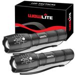 wowlite Tactical Flashlight, Wowlite Ultra Bright XML T6 LED Torch with 5 Light Modes & Adjustable Focus for Emergency Camping Hiking (2 Pack)