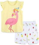 Baby Girl's Summer Clothes,Cotton Flaminggo Short Sleeve T-Shirt and Shorts Outfit Set Yellow 2t