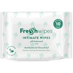 FreshWipes Feminine Intimate Wipes - Pack of 10 – Suitable for Women and Men – Odour Removing – Antibacterial – Compostable – Suitable for Sensitive Skin