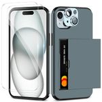 Coolden for iPhone 15 Plus Case with Card Holder & 2 Screen Protector + 1 Camera Lens Protector Full Body Heavy Duty Protective Case Shockproof Wallet Case Cover for iPhone 15 Plus Phone Case-Navy