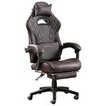 NIONIK Gaming Chair with Footrest and Massage Lumbar Support, Ergonomic Computer Gamer Chair, Office Video Game Chairs with Adjustable Height and Backrest(Coffee)