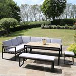 Charles Bentley Black Square Legs Strong Extrusion Aluminium Corner Sofa Lounge Dining Set with 10cm Thick Cushion Polyester Industrial Style