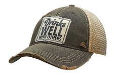 Vintage Life Funny Hats for Women and Girls, Distressed Trucker Baseball Cap with Sayings, Drinks Well With Others (Black), One Size