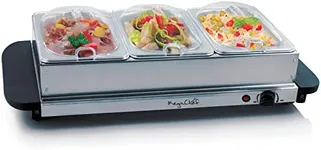 MegaChef Stainless Steel Easy Clean Buffet Server & Food Warmer With 3 Sectional Trays