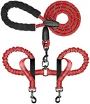 Heavy Duty Dual Dog Leash - Adjustable, No Tangle, Bungee Retractable for Walking Two Dogs - Red, 5.5FT - 1/2'