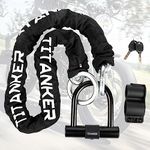 Titanker Motorcycle Chain Lock with U Lock, 4 Feet Heavy Duty Bike Chain Locks with 2 Keys, 12mm Thick Chain with 14mm Thick U Lock Anti-Theft Bike Lock for Bicycles, Motorbikes, Mopeds, Scooters