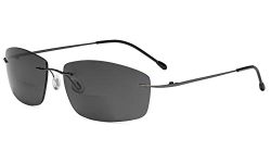 Eyekepper Frameless Bifocal Sunglasses Women Men Lightweight Rimless Bifocal Readers for Reading under the Sun - Gunmetal/Grey lens +3.50