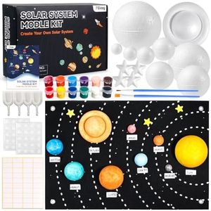 Pllieay Solar System Model Kit, DIY Felt Backdrop Solar System Project Kit Includes Felt Background Plate, Mixed Size Foam Balls, Acrylic Color, Label Sticker for Space Education