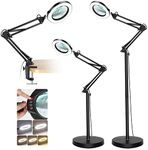 5X Magnifying Glass with Light and Stand, Krstlv LED 5 Color Modes, Stepless Dimmable Magnifying Floor Lamp, 3-in-1 Adjustable Swing Arm Lighted Magnifier Lamp with Clamp for Reading, Craft, Esthetic