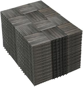 PrimeZone 432 PCS Solid Acacia Wood Interlocking Patio Deck Tiles - 12" x 12" Indoor Outdoor Waterproof Flooring Tiles for Balcony, Backyard, Porch & Poolside, All Weather Use, Black Espresso