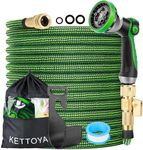 KETTOYA 50FT Expandable Garden Hose, Hose Pipe with 10-Pattern Spray Nozzle, 2-in-1 Valve Quick Connector, Flexible Heavy Duty Water Hose, Durable 3750D, 4-Layer Latex Core, Leak-Proof, Kink-Free