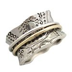 Energy Stone Sun Worship Sterling Silver Meditation Spinner Ring with Brass and Silver Spinners (Style UK14) (T 1/2)