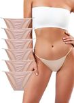 Buankoxy Women's 6 Pack Low-Rise String Bikini Panty Stretch Briefs(10,Nude)