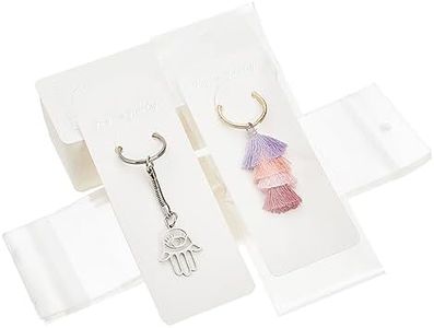 PH PandaHall 100 juegos de tarjetas de exhibición de llaveros largos con bolsas autosellantes, 12 x 5 cm, llavero de papel blanco, soporte para tarjetas para exhibir llaveros, embalaje de joyas