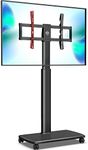 FITUEYES Mobile Tall TV Stand/Cart with Wood Base & Wheels Swivel Mount Height Adjustable for 32 to 65 inch Screen(Black)