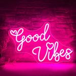 Good Vibes Neon Sign for Wall Decor, Dimmable USB Powered Good Vibes LED Neon Light for Party and Gift (Pink,15.3 x 10.5 inch)