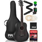 Pyle Beginner Acoustic Guitar Starter Pack 34” ½ Junior Size 6 Linden Wood Instrument w/Accessories Set, Case, Bag, Steel Strings, Nylon Strap, Tuner, Picks, Right, Black (PGA820BK)