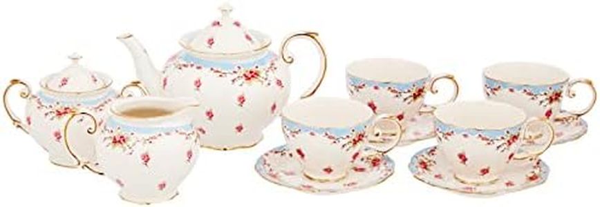 Gracie China by Coastline Imports Vintage Blue Rose Porcelain 11-Piece Tea Set, Blue