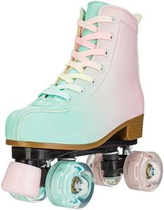 Magnitt Roller Skates for Girl and Women Rainbow Leather Roller Skate Ages 8-12 for Beginner Indoor Outdoor (Pink US:5.5)