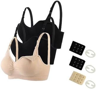 3 Pack Wowen's Nursing Bra, Wireless Breastfeeding Maternity Bras with Extra Bra Extenders & Clips (as1, Alpha, m, l, Regular, Regular, Black+Black+Beige)