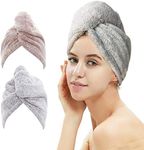 M-bestl 2 Pack Hair Drying Towels, Hair Wrap Towels, Super Absorbent Carbon fiber Hair Turban Towel with Button Design to Dry Hair Quickly（star gray& star pink