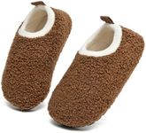 DADAWEN Toddler Boys Girls House Slippers Indoor Home Shoes Kids Baby Outdoor Lightweight Non-Slip Rubber Sole Winter Warm Slipper Soft Socks Shoes Brown US Size 12-13 Little Kid