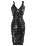 GRACE KARIN Women Black Cocktail Dress Formal Sequin Glitter Night Party Mini Dress Ruched Bodycon Dress L