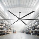 120 Inch Ceiling Fans without Lights Big Industrial Black Ceiling Fan for Shop Garage Gym, 6-Speed Reversible DC Motor Outdoor Ceiling Fans for Patios, Commercial Fan with Remote, 6 Aluminum Blades