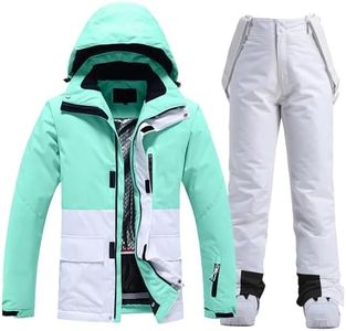 RIUIYELE Women's Ski Jackets and Pants Set Waterproof Insulated Snowsuit Winter Warm Skisuit Fashion Snowboarding Snow Coat (Green+White,XL)