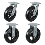 HANDSAMMU 8"x2" Industrial Caster, Rubber on Cast Iron Wheels- Set of 4 Casters with Up to 4400 LB Capacity, Black Plate Caster Wheels for Platform Truck Workbench (2 Swivel & 2 Rigid)