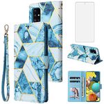 Asuwish Compatible with Samsung Galaxy A51 5G / A 51 5G UW Verizon Wallet Case Tempered Glass Screen Protector Leather Flip Cover Card Holder Stand Cell Phone Cases for Glaxay 51A G5 Gaxaly S51 Blue