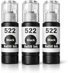 Compatible T522 522 Black Ink Refill Bottles Replacement for 522 Black Ink for Ecotank ET-2800 ET-2803 ET-2720 ET-4800 ET-2400 ET-4700 ET-4810 ET-2840 Printer(3-Pack)