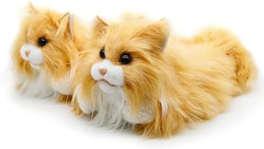 Onmygogo Indoor Fuzzy Winter Animal Cat Plush Slippers for Women, Faux fur,Warm House Slipper (US 8-10.5, Golden Persian Cat)