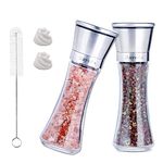 Rayuda Salt and Pepper Mill Set with Adjustable Non-Corrosive Ceramic Grinder and 304 Stainless Steel, Glass Body. Contains 2 Spare Ceramic Cores and a Brush, No Salt and Peppercorns Type-B (2 PCS)