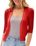 GRACE KARIN Plus Size Short Sleeve Cardigans for Women Button Down Sweaters Cropped Bolero Crochet Knit Red 2XL