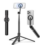TONEOF 68" Magnetic Selfie Stick Tripod,Strong Magnetic Aluminum Phone Stand&360° Rotatable,Travel Tripod for Magsafe with Metal Ring/Remote/Tripodhead for Selfies/Live/Video Recording-Black