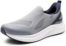 ALLSWIFIT Men's Hands-Free Slip On Walking Shoes Laceless Comfortable Tennis Sneakers,Size 8,Grey/Navy-Knit,SARR016M