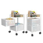 Kuber Industries Set of 2 Kitchen Storage Rack | 2-Tier Square Storage Trolley with Wheels | Revolving Vegetable Rack | Metal Fruit Rack | White