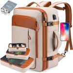 Carry on Backpack, Extra Large 40L Flight Approved Travel Backpack for Men & Women,Expandable Large Suitcase Backpacks With 4 Packing Cubes (Beige)