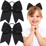 2 Pieces 8 Inch Large Ribbon Bows Hair Ties School Girls Red Ribbon for Hair Ponytail Holders Hair Styling Accessories (Black)