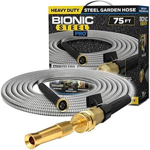 Bionic Steel Pro 75 FT Garden Hose with Nozzle, 304 Stainless Steel Metal Water Hose 75Ft, Flexible Hose, Kink Free, Lightweight and Durable, Crush Resistant Fitting, Easy to Coil, 500 PSI 2024 Model