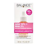 Balance Active Formula Resurface & Brighten AHA 10% + BHA 2% Retexturising Serum (30ml) - With Glycolic Acid & Salicylic Acid. Renews Skin's Texture. Deeply Exfoliates & Brightens.