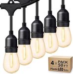 Svater Outdoor String Lights 200 FT, E26 Socket, 64pc S14 Shatterpoof Bulbs, 1 Watt Dimmable 2700K Warm White, IP65 Waterproof Commercial Grade Patio Light (4 Pack X 50FT)