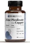 PUREFULLY Zinc Picolinate 25mg with Copper 2mg Capsules - Multi-Mineral Zinc with Copper Supplement for Immune Support - Vegan, Gluten Free (90 capsules)