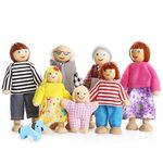 Dollhouse Doll Family Set of 7 Wooden Loving Happy Little People with a Dog, Kids Boys & Girls Happy Playset Accessories for Children Pretend Gift